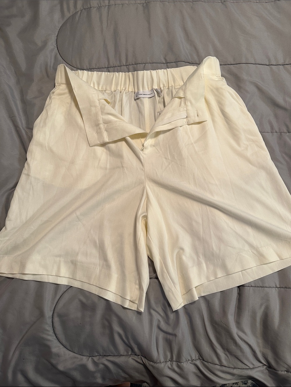 New York & Company Cream Elastic-Waist Tailored Bermuda Shorts
